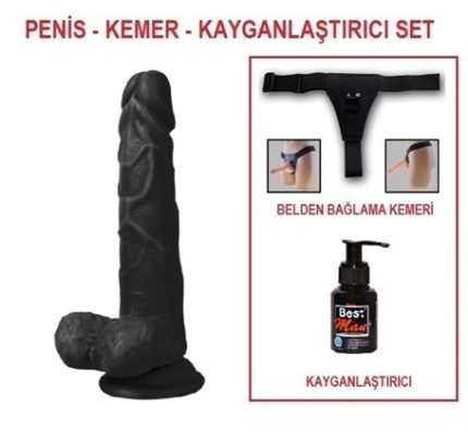 19 Cm Belden Bağlamalı Realistik Dildo Zenci Penis Set