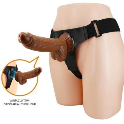 20 Cm Belden Bağlamalı İçi Dolu Strapon Melez Penis