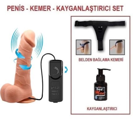 20 Cm Kumandalı Belden Bağlamalı 360° Oynar Başlı Titreşimli Vibratör Realistik Penis Dildo