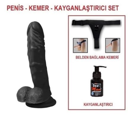 21 Cm Belden Bağlamalı Realistik Dildo Zenci Penis Set
