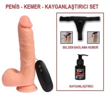 21 Cm Belden Bağlamalı Titreşimli Realistik Dildo Penis Set