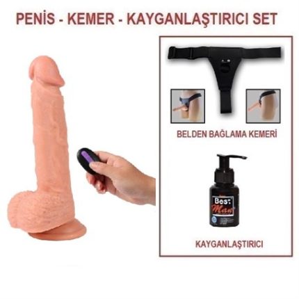 21 Cm Belden Bağlamalı Titreşimli Realistik Dildo Penis Set