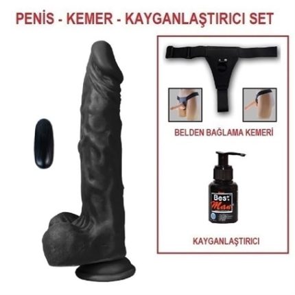 21 Cm Belden Bağlamalı Titreşimli Gerçekçi Silikon Zenci Penis Set