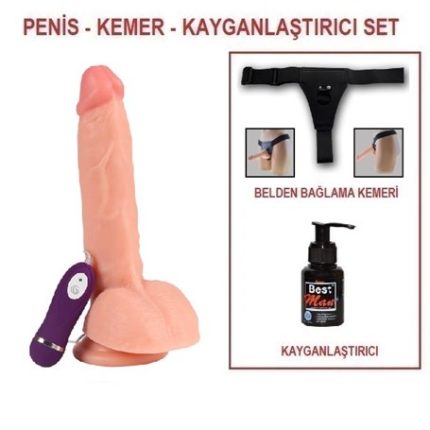 24,5 Cm Belden Bağlamalı Titreşimli Realistik Dildo Penis Set