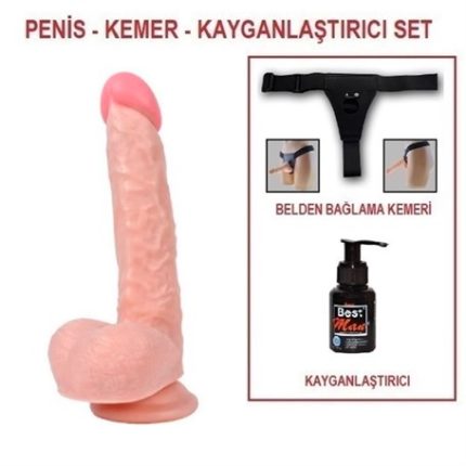 25,5 Cm Belden Bağlamalı Realistik Dildo Penis Set