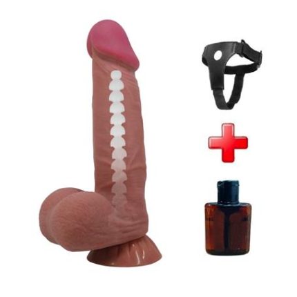 Belden Bağlamalı 21,8 Cm Kıkırdak Yapılı Çift Katmanlı Gerçekçi Melez Dildo Penis