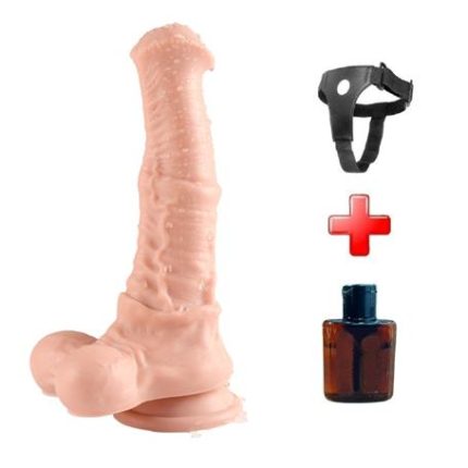 Belden Bağlamalı 24 Cm Et Dokulu Gerçekçi Çift Katmanlı Sünnetsiz Silikon Penis