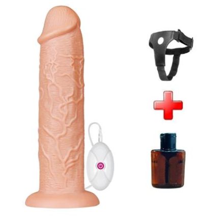 Belden Bağlamalı 28 Cm Gerçekçi 10 Titreşimli Testissiz Dildo Vibratör Penis