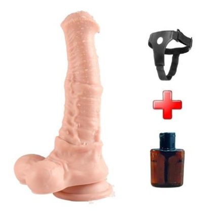 Belden Bağlamalı 43 Cm Et Dokulu Gerçekçi Çift Katmanlı Sünnetsiz Silikon Penis - Horse Power 3