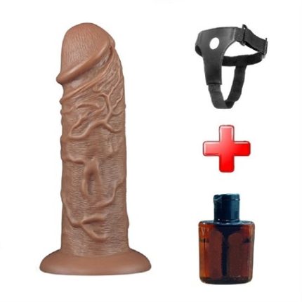 Belden Bağlamalı Yeni Nesil Çift Katmanlı 26,6 Cm Realistik Kalın Dildo Melez Penis