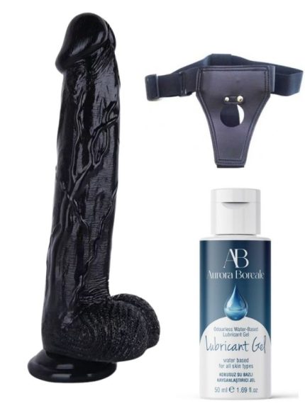 Belden Bağlamalı Kayganlaştırıcı Set Noctis 30cm Siyah Dildo No:26