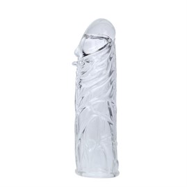 14 Cm Damarlı Uzatmalı Şeffaf Silikon Penis Kılıfı
